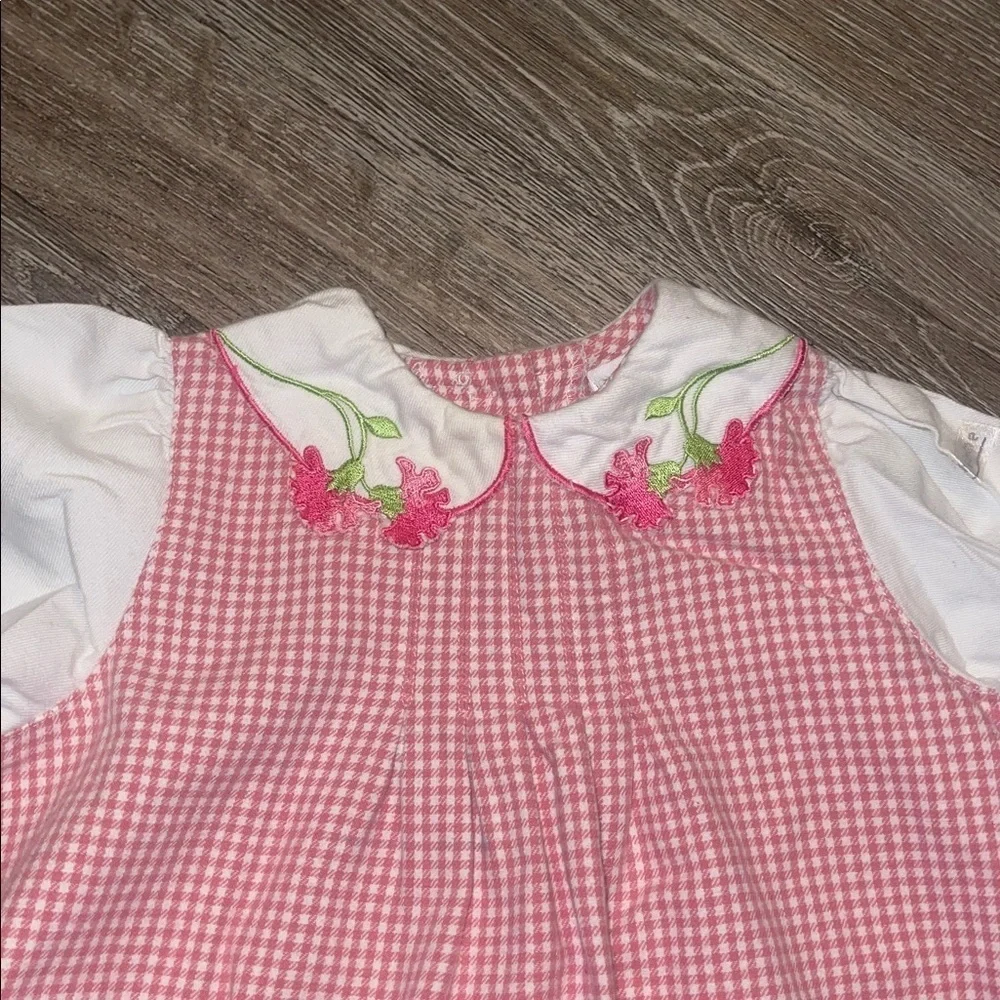 Vinatage little me Pink Gingham Baby Dress with White Sleeves floral size 18